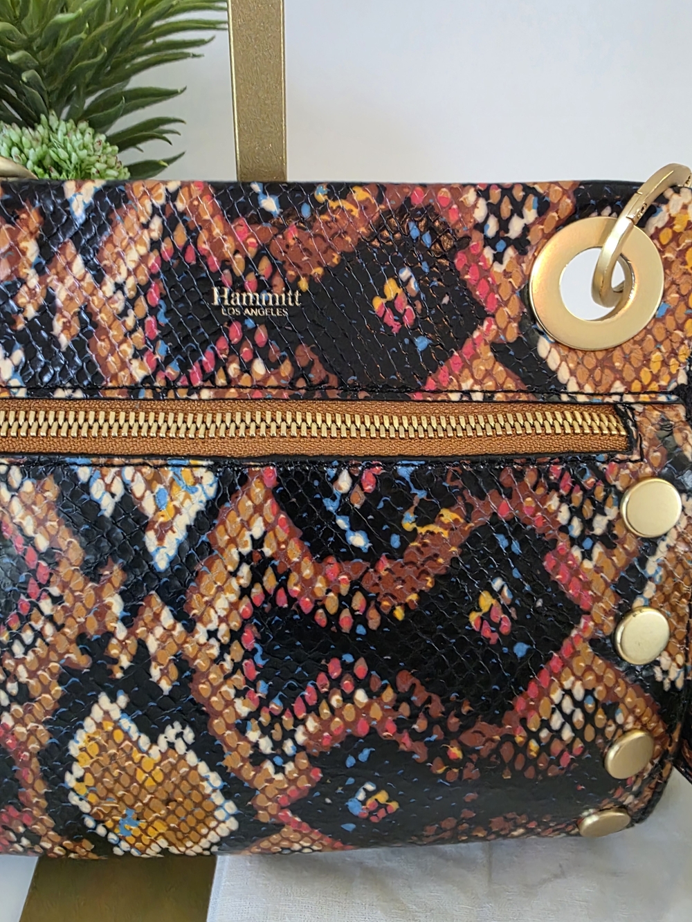 Hammitt Tony Small Botanical Snake Print Leather Crossbody Brushed Gold - Picture 5 of 15